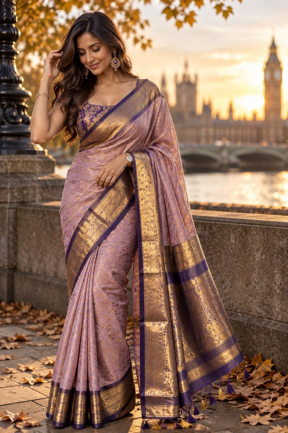 Mauve Brocade Silk Saree