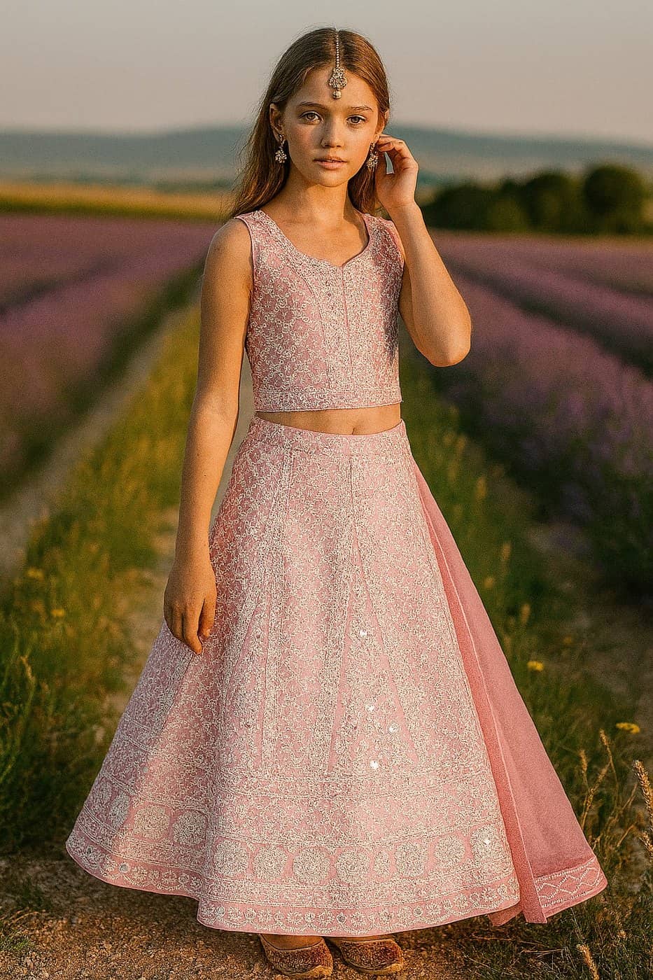 Peach Chikankari Lehenga Set