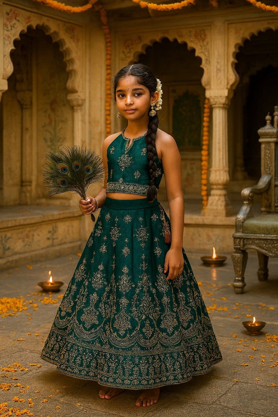 Peacock Green Velvet Lehenga Set
