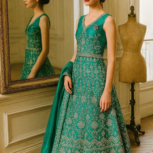 Emerald Embroidered Occasion Gown
